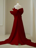 Simple Mermaid Strapless Long Red Prom Dress Evening Dress HZ1022