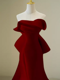 Simple Mermaid Strapless Long Red Prom Dress Evening Dress HZ1022