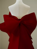Simple Mermaid Strapless Long Red Prom Dress Evening Dress HZ1022