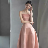 Simple Strapless Pink Long Prom Dress HZ1022