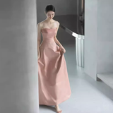 Simple Strapless Pink Long Prom Dress HZ1022