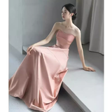 Simple Strapless Pink Long Prom Dress HZ1022