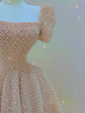 Sparkle A line Square Neckline Sequin Pink Long Prom Dress HZ1022