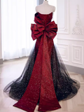 Mermaid Strapless Long Burgundy Prom Dress HZ1022