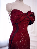 Mermaid Strapless Long Burgundy Prom Dress HZ1022