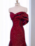 Mermaid Strapless Long Burgundy Prom Dress HZ1022