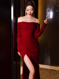 Simple Mermaid Off The Shoulder Long Red Prom Dress HZ1022