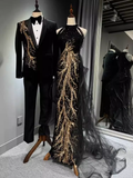 Modest Mermaid Halter Long Black Prom Dress HZ1022