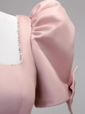 Modest A Line Short Sleeves Long Pink Prom Dress HZ1022
