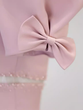 Modest A Line Short Sleeves Long Pink Prom Dress HZ1022
