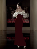 Modest Mermaid Off The Shoulder Long Red Satin Prom Dress HZ1022