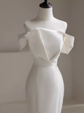 Vintage Mermaid Off The Shoulder Long White Satin Wedding Dresses HZ1022