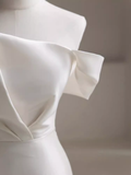 Vintage Mermaid Off The Shoulder Long White Satin Wedding Dresses HZ1022