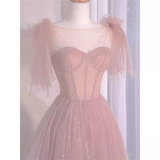 Sexy A line Straps Neckline Long Pink Prom Dress HZ1022
