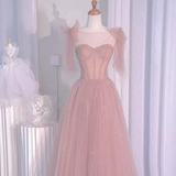 Sexy A line Straps Neckline Long Pink Prom Dress HZ1022