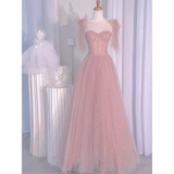 Sexy A line Straps Neckline Long Pink Prom Dress HZ1022