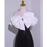 Sexy A line Off The Shoulder Long Black Sequin Prom Dress HZ1022