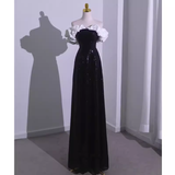 Sexy A line Off The Shoulder Long Black Sequin Prom Dress HZ1022