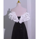 Sexy A line Off The Shoulder Long Black Sequin Prom Dress HZ1022