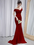 Sexy Mermaid Off the Shoulder Long Red Prom Dress HZ1022