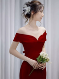 Sexy Mermaid Off the Shoulder Long Red Prom Dress HZ1022