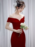 Sexy Mermaid Off the Shoulder Long Red Prom Dress HZ1022