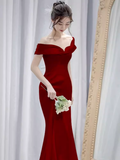Sexy Mermaid Off the Shoulder Long Red Prom Dress HZ1022