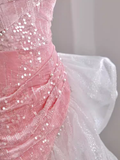 Sexy High Low Off The Shoulder Pink Velvet Prom Dress HZ1022