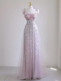 Sexy A line Straps Lilac Sequin Prom Dress HZ1022