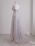 Sexy A line Straps Lilac Sequin Prom Dress HZ1022