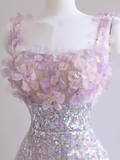 Sexy A line Straps Lilac Sequin Prom Dress HZ1022