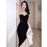 Sexy Mermaid Strapless Long Black Sequin Prom Dress HZ1022