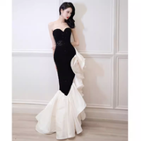 Sexy Mermaid Strapless Long Black Sequin Prom Dress HZ1022