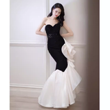 Sexy Mermaid Strapless Long Black Sequin Prom Dress HZ1022