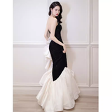 Sexy Mermaid Strapless Long Black Sequin Prom Dress HZ1022