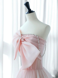Sexy A-Line Pink Tulle Long Prom Dress HZ1022