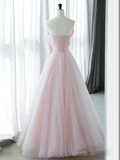 Sexy A-Line Pink Tulle Long Prom Dress HZ1022