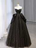 Ball Gown Black Sweetheart Neck Satin Tulle Long Prom Dress HZ1022