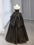 Ball Gown Black Sweetheart Neck Satin Tulle Long Prom Dress HZ1022