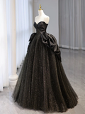 Ball Gown Black Sweetheart Neck Satin Tulle Long Prom Dress HZ1022