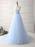 A-Line Sweetheart Neck Tulle Light Sky Blue Long Prom Dress HZ1022