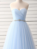 A-Line Sweetheart Neck Tulle Light Sky Blue Long Prom Dress HZ1022