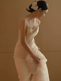 Vintage Mermaid Straps Long White Satin Wedding Dresses HZ1022