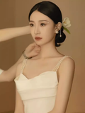Vintage Mermaid Straps Long White Satin Wedding Dresses HZ1022
