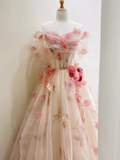 Ball Gown Champagne Floral Prom Dress Long Party Dresses HZ1022