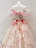 Ball Gown Champagne Floral Prom Dress Long Party Dresses HZ1022