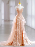 Sparkly Sheath Champagne Sequin Long Prom Dress Party Dresses HZ1022