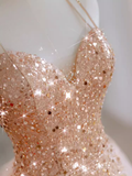 Sparkly Sheath Champagne Sequin Long Prom Dress Party Dresses HZ1022