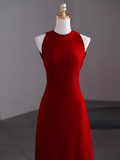 Simple A Line Red Floor Length Open Back Prom Dress HZ1022