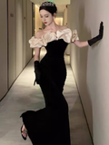 Sexy Mermaid Off The Shoulder Black Velvet Floor Length Prom Dress HZ1022